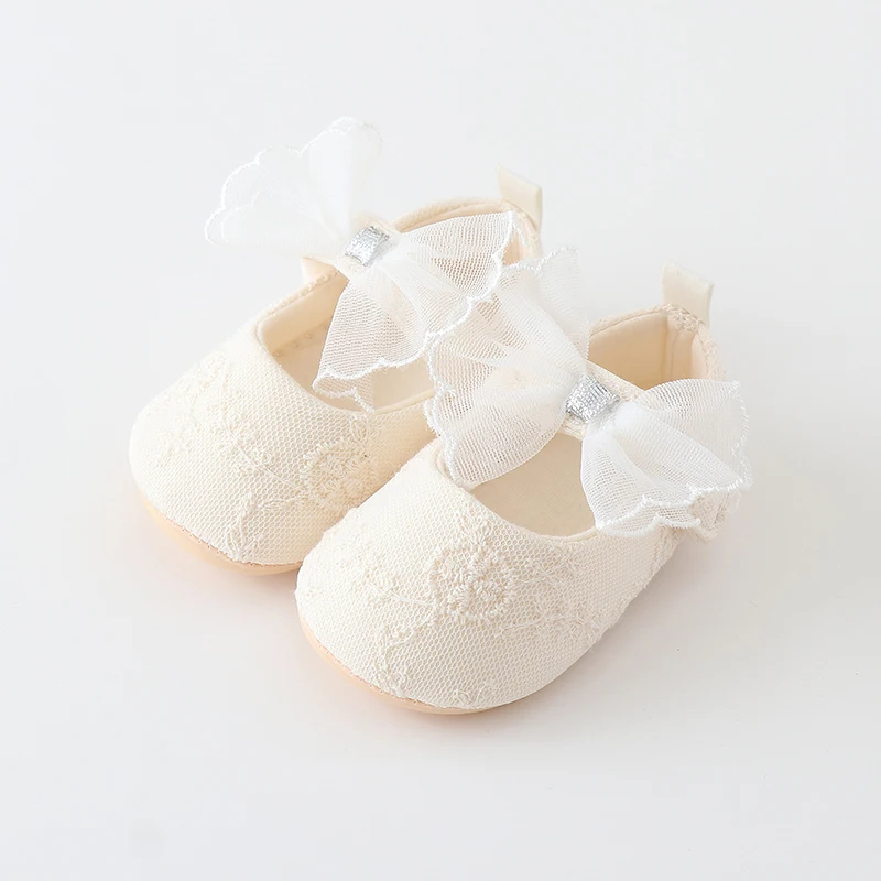 Chaussures de princesse en dentelle coordonnantes pour bébés filles, respirantes, en coton, avec nœud papillon, de 0 à 18 mois, collection printemps été 2024