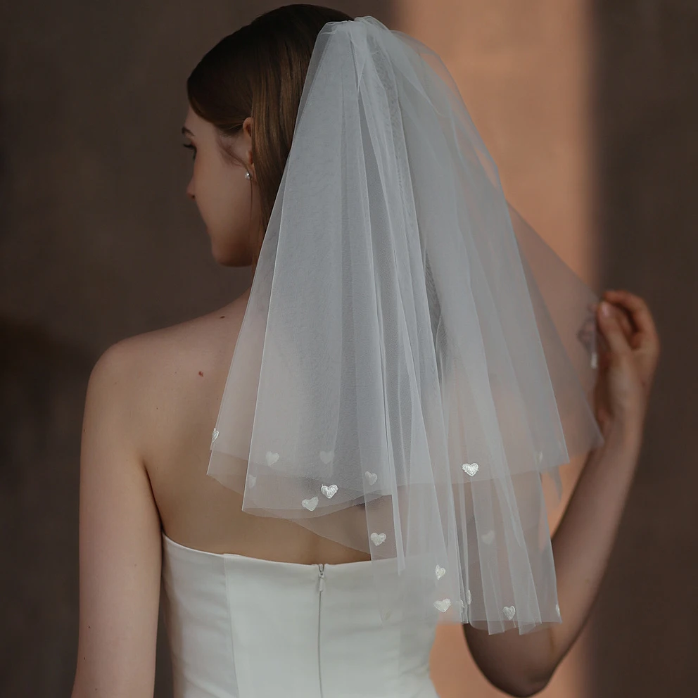 Voile de mariée en dentelle blanche pour femme, robe de soirée, cadeau pour femme, accessoires pour cheveux, bijoux pour mariées, court cœur, patients