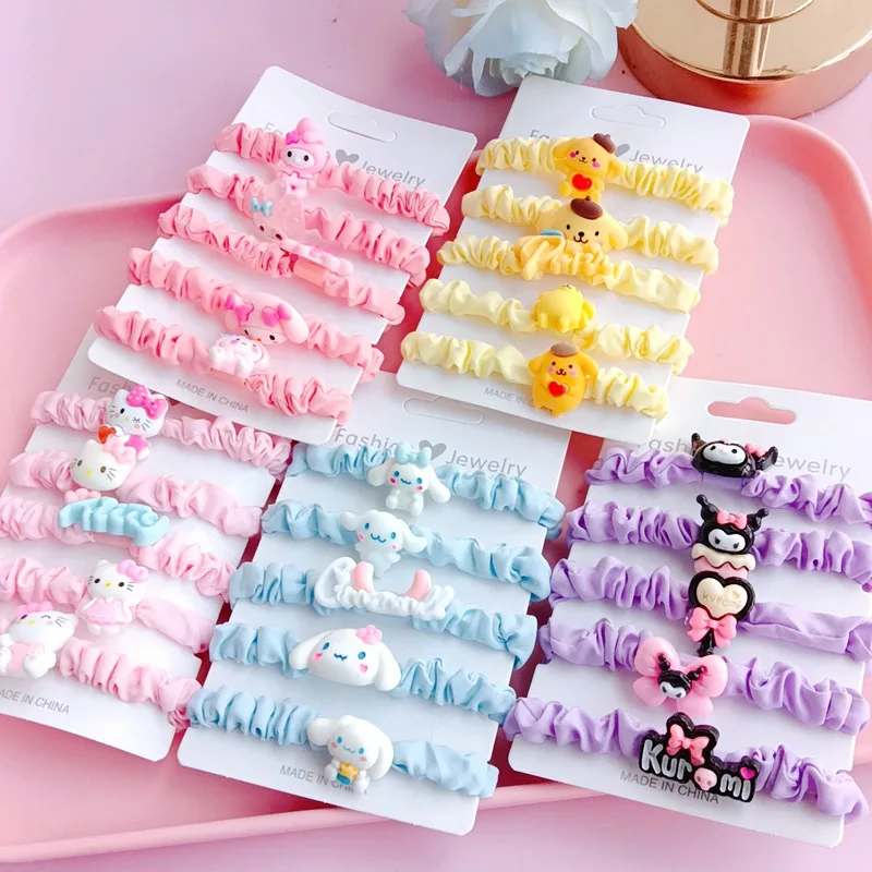 Sanrio – corde à cheveux de dessin animé mignon, 5 pièces, accessoires pour cheveux Hello Kitty pour filles, cadeau pour petites filles