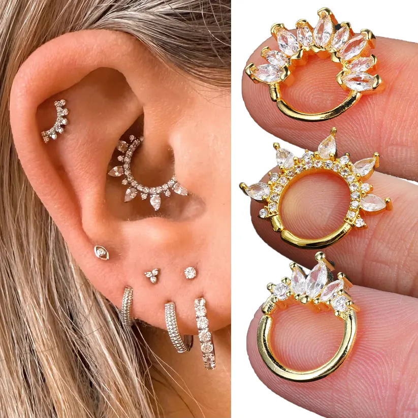 1PC Daith Piercing Ear Hoop Earring for Women Girlish Zircon Ear Ring Helix Cartilage Piercing INS Daith Jewelry Gold Color Gift