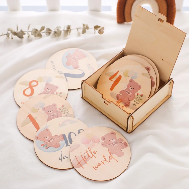 Ours mignon en bois pour bébé, accessoire de prise de vue, commémoration de la croissance, articles de photographie, cadeau pour nouveau-né