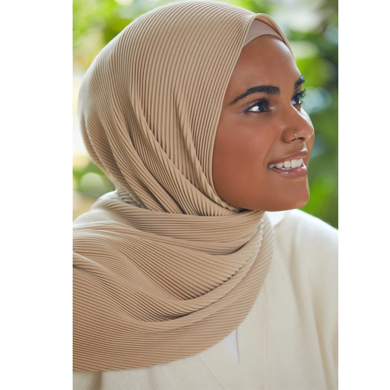 Foulard Hijabs Plissé pour Femme, Châle en Jersey Froissé, Écharpe de Sauna, 180x90cm