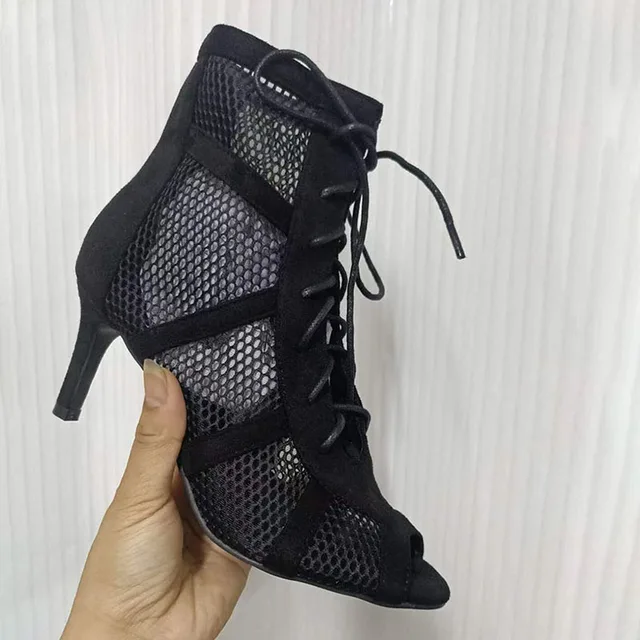 Chaussures noires Sexy à lacets croisées pour femmes, confortables, talons fins de haute qualité, sandales de danse à bout ouvert, lanière à la cheville, escarpins ajourés – Image 4