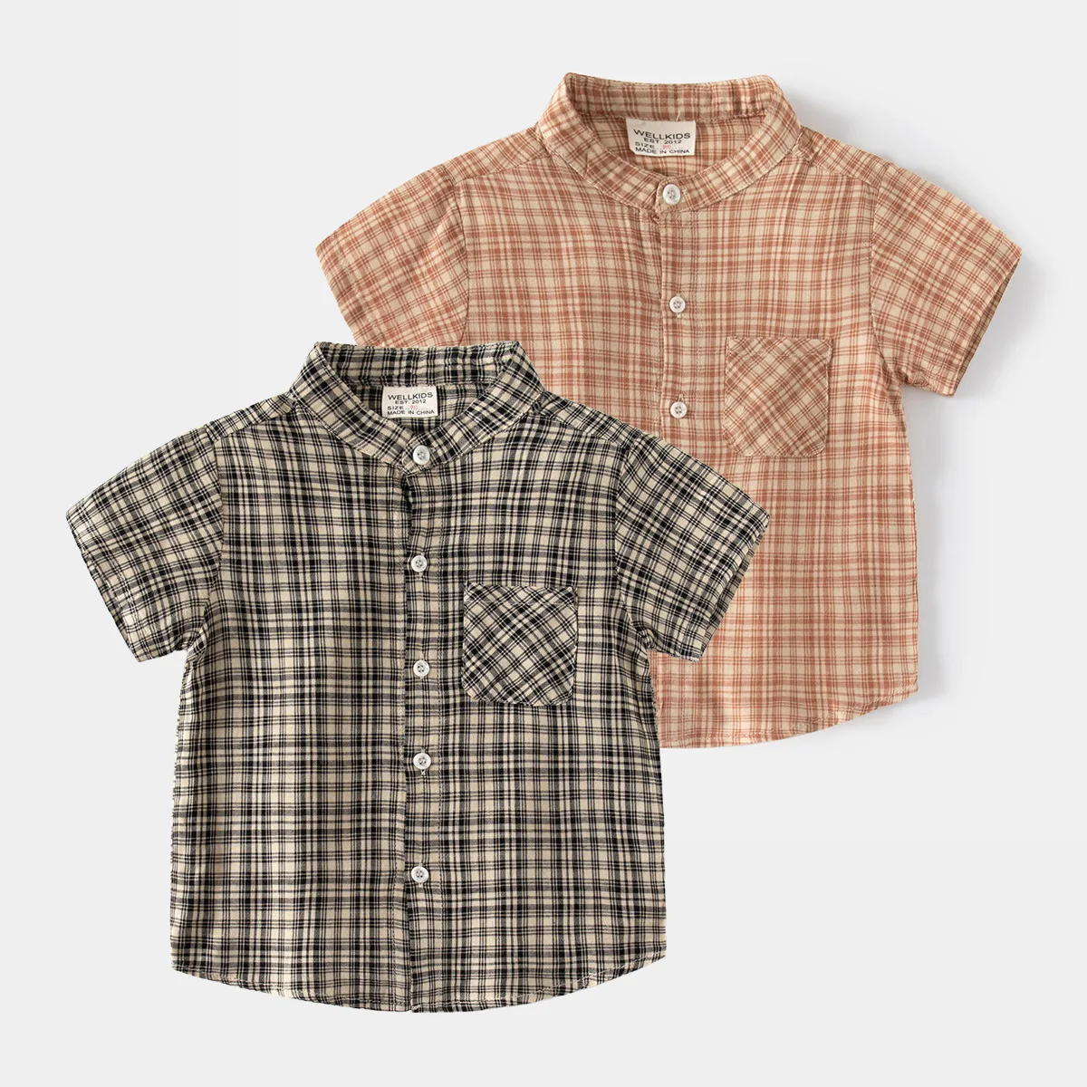Chemise à carreaux à manches courtes pour bébés garçons, col d'été, chemise décontractée pour bébé