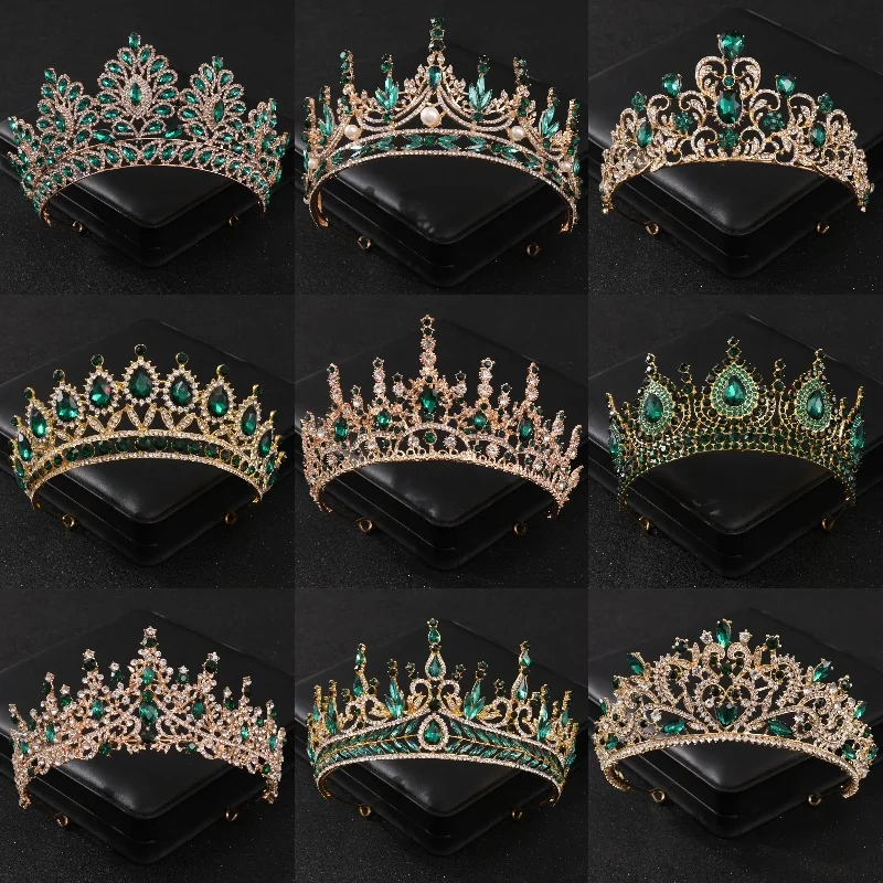 Diadèmes et Couronnes Baroques en Clip Vert pour Femme, Accessoires de Cheveux en Strass, Bijoux de Bal, Cadeau de Mariée