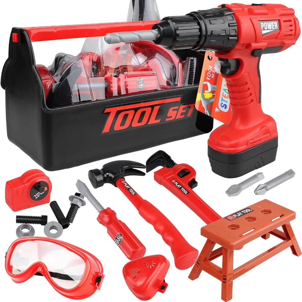 Ensemble d'outils pour enfants avec perceuse jouet électrique Kit de jouets de construction alimentés par des enfants Jouet d'imitation pour garçons et filles en bas âge Child