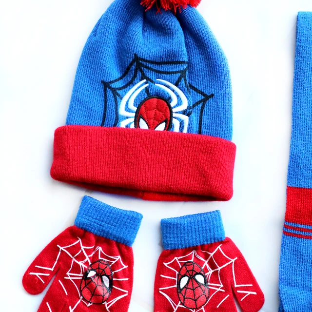 Automne hiver enfants chapeau SpiderMan classiques dessin animé écharpe chapeau gant chaud tricoté chapeau garçon fille casquette enfant chapeau de noël – Image 3