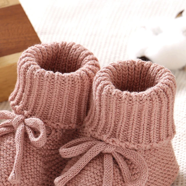 Chaussures bébé couleur unie tricoté nouveau-né garçons et filles bottes premiers marcheurs fond souple infantile unisexe chaussures 0-18m chaussons enfant – Image 4