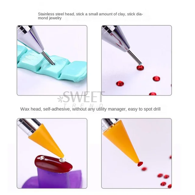 1pcs Crystal Double Head Point Drill Pen Gem Rhinestone Picker Wax Pencil 2Ways Use Sticking Picking Dotting Jewelry Tools – Image 4