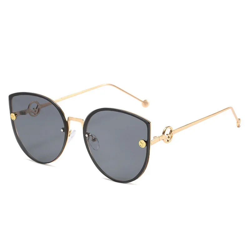 Lunettes de soleil classiques en alliage œil de chat pour femmes, lunettes de soleil à grande monture, métal vintage, marque de créateur