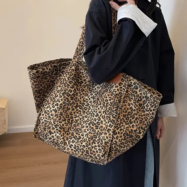 Sac fourre-tout à motif léopard, sac en toile vintage initié, sac à main de grande capacité pour l'école, le travail et le shopping, mode – Image 5