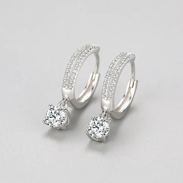 Boucles d'oreilles en or blanc massif 18K AU585, platine PT950, tempérament, niche féminine, spectacle senior, vrais diamants – Image 2
