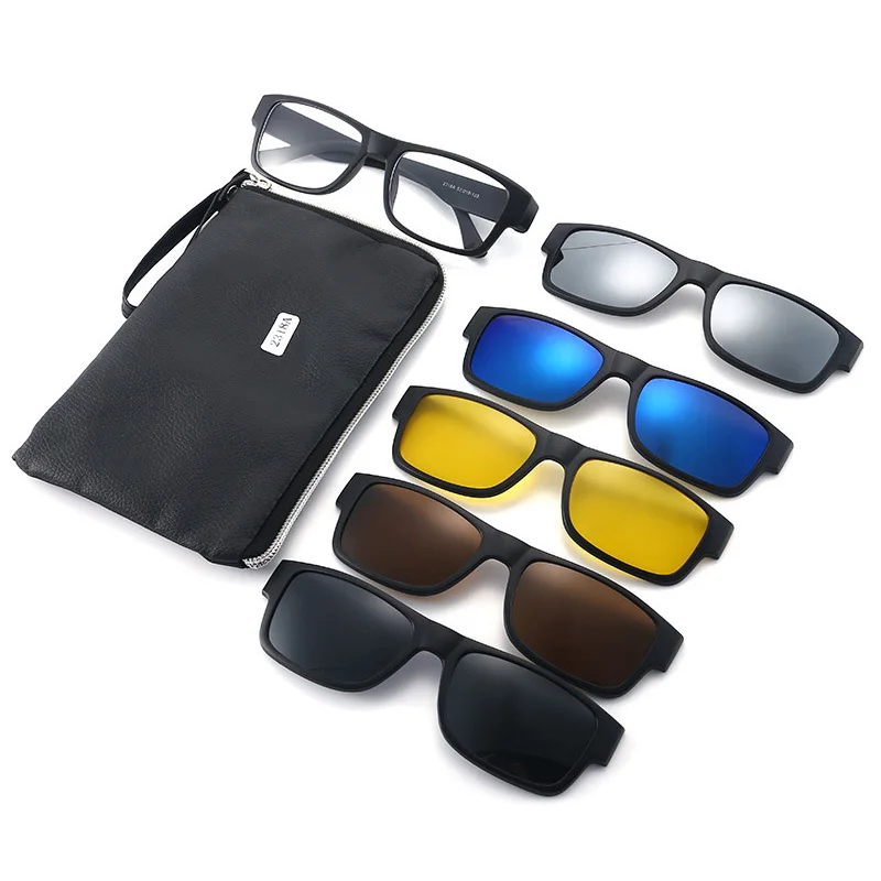 Lunettes de soleil polarisées magnétiques à Clip, 6 pièces, monture en plastique pour femmes et hommes, pour la conduite de nuit, UV400