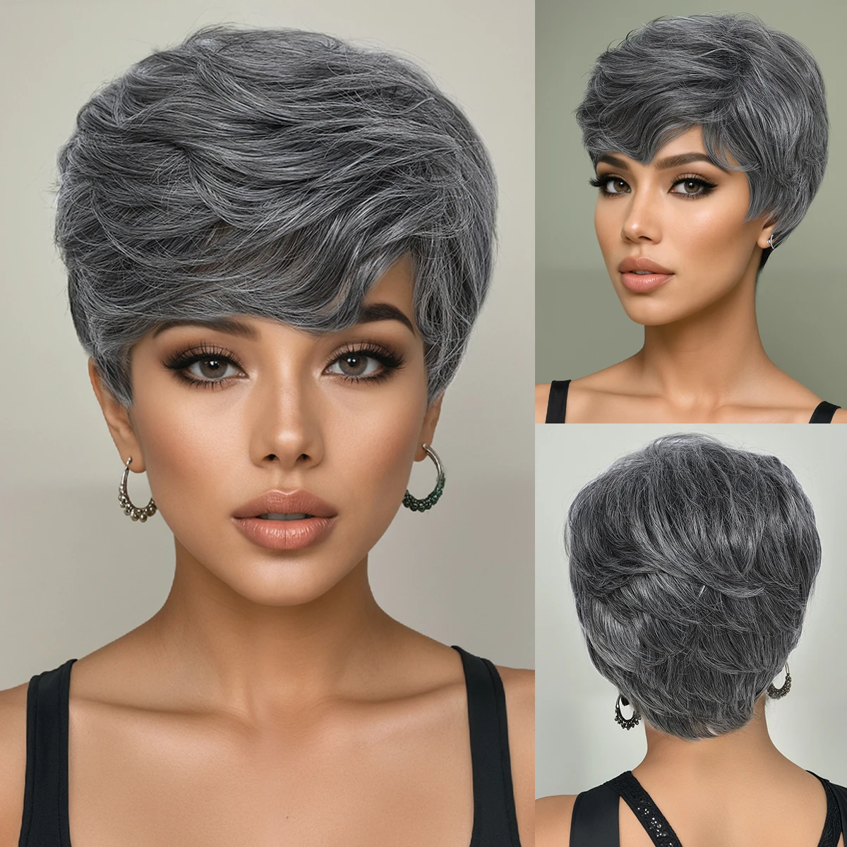 Synthetic10-Inch Short Granny Grey Glue Free Wig Durable High Quality Wig Rose Hair Net Ideal for Women's Daily Life and Parties