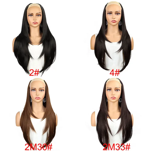 WIGSIN 22 pouces synthétique en forme de V couches 4 Clips longue Extension de cheveux raides mode postiche Invisible perruque pour les femmes – Image 3