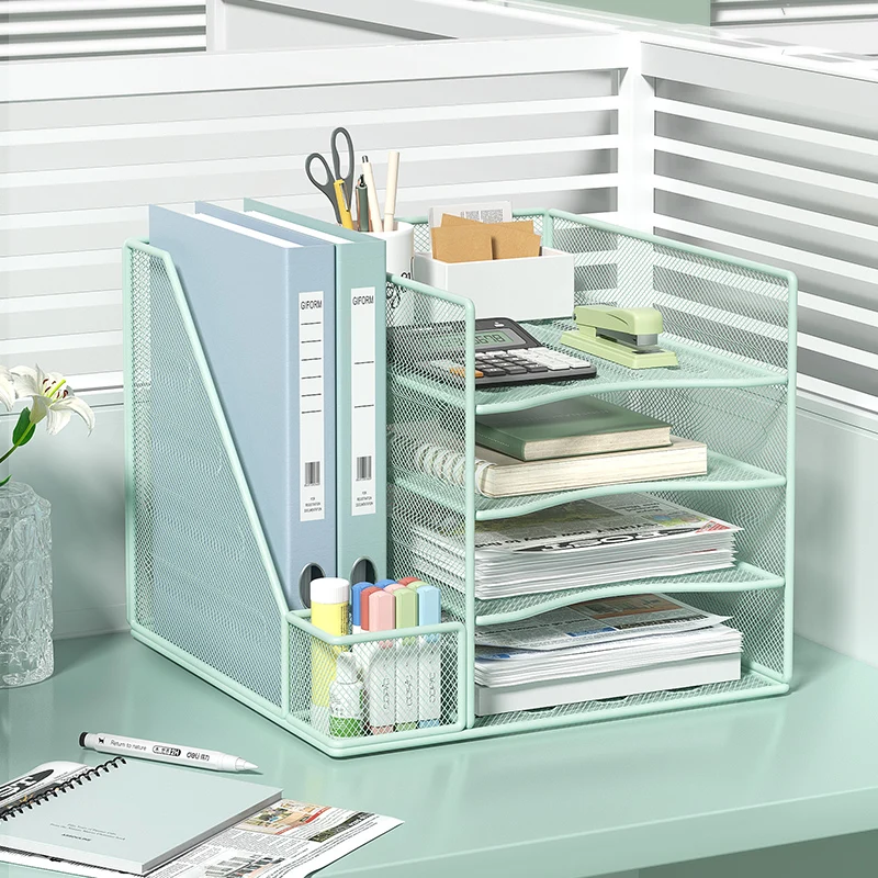 Office desktop file rack metal bookstand Multi-function integrated storage rack Office supplies folder storage box Multi-layer