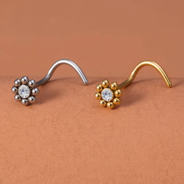 1pc perles vis nez Stud argenté doré acier inoxydable nez anneaux pour femmes hommes Piercing bijoux 20G – Image 3