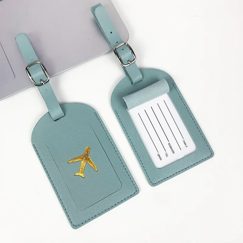 Étiquette de bagage d'avion en cuir PU, bonbons, dopamine, estampage de plan de document, papier de signature, étiquettes de bagage d'avion, mode