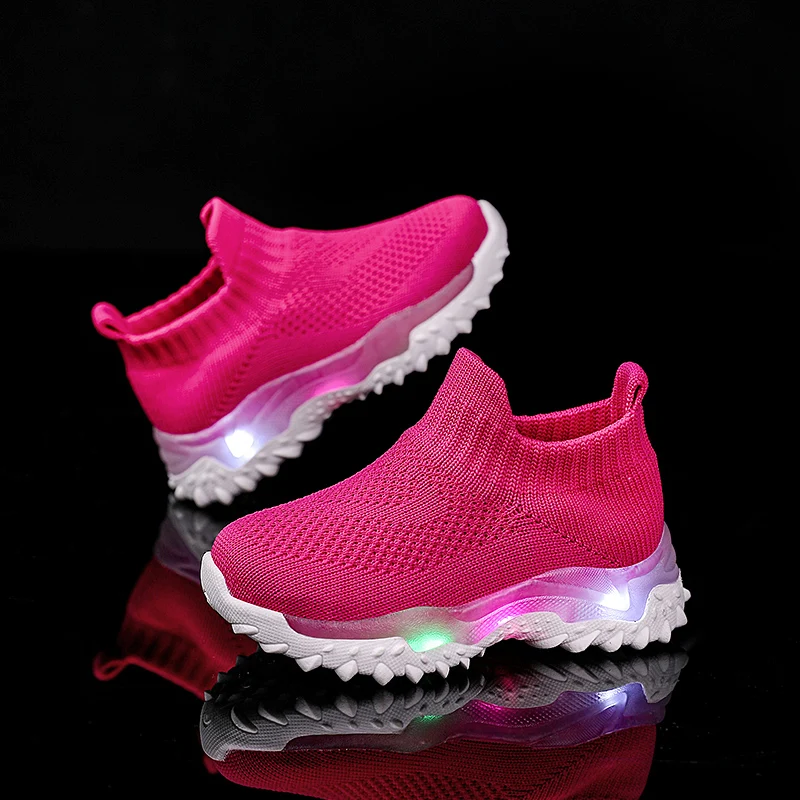 Enfants baskets enfants bébé filles garçons respirant maille Led chaussettes lumineuses Sport course baskets chaussures Sapato Infantil chaussure lumineuse