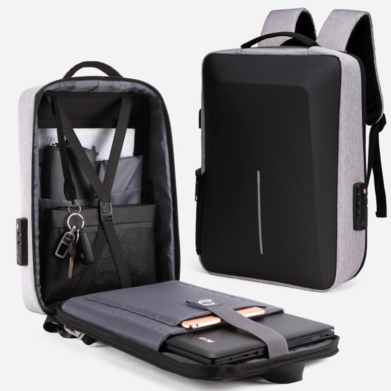 Sac à dos antivol à coque rigide pour homme, sac de chargement USB, sac d'ordinateur d'affaires, sac de voyage décontracté, haute capacité, mode masculine