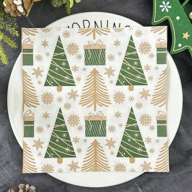 Serviettes colorées pour fête de noël, 20 pièces/pac, papier de soie imprimé arbre de noël, décoration Festive, tissu buccal, 33x33cm
