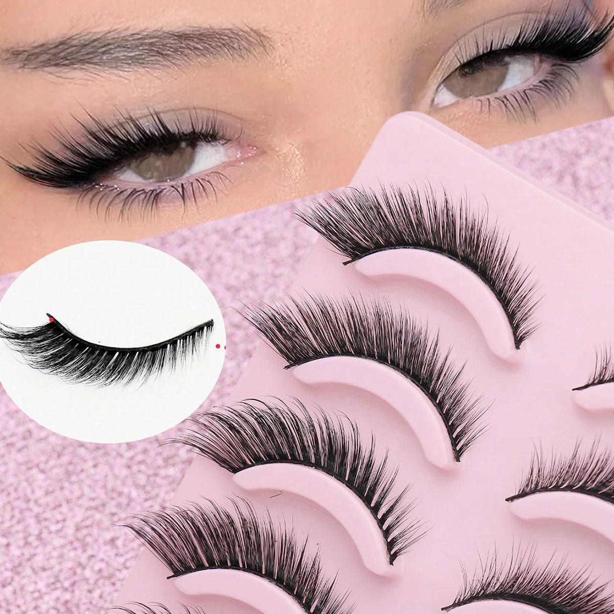 5 paires de cils yeux de chat Faux cils de vison extrémité ailée cils allongés naturels longs cils Manga faux cils maquillage