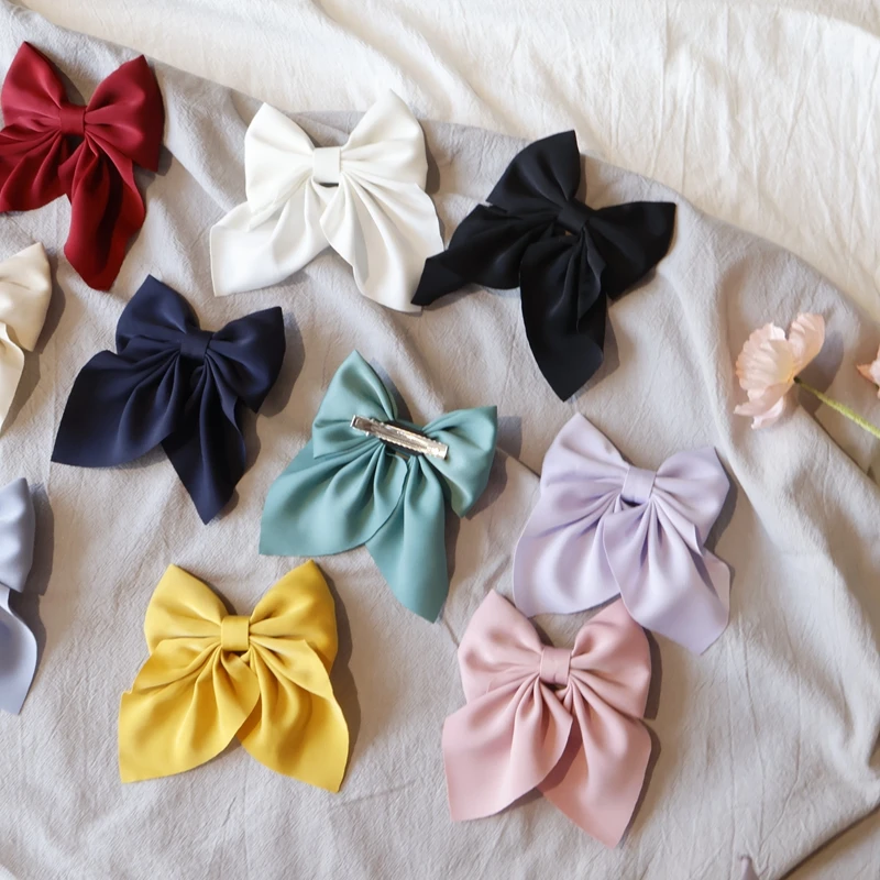 Pince à cheveux en ruban à nœud élégant, Simple, solide, en Satin, épingle à cheveux, bandeau rétro avec Clips, accessoires pour cheveux pour filles