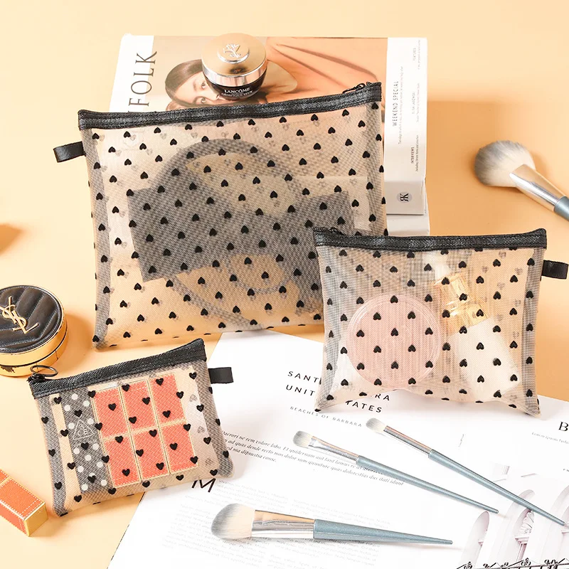 1 pièces Mini sac de maquillage coeur Transparent femmes Portable rouges à lèvres pochette de rangement cosmétique Ins clair Ctue petit sac de maquillage