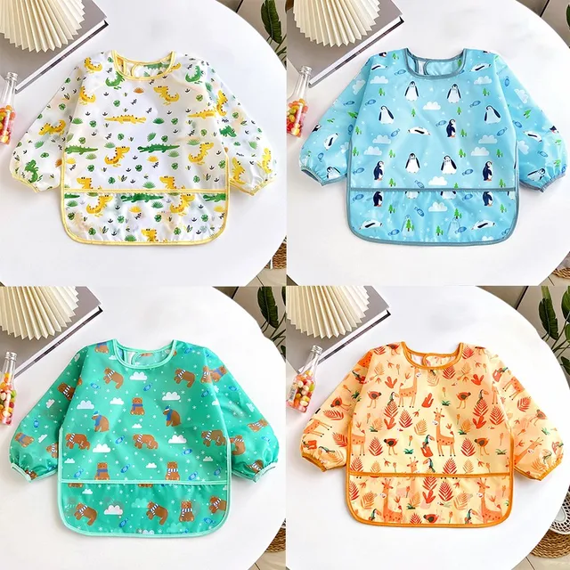 Bavoirs pour bébés de 0 à 3 ans, mignon, coloré, dessin animé, imperméable, pour manger, enfants, dessin, tablier à manches longues, auto-alimentation