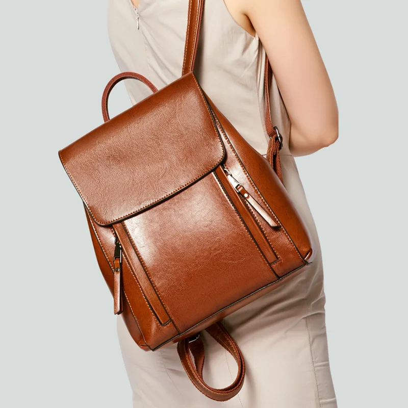 Femmes sac à dos bandoulière sac à bandoulière en cuir véritable filles école femme peau naturelle livre ordinateur portable sac à dos sacs de messager
