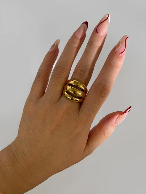 Peri'sbox – bague en acier inoxydable plaqué or argent 18 carats, 3 couleurs d'épissure, dôme épais, anneaux creux multicouches pour femmes et hommes, unisexe – Image 4