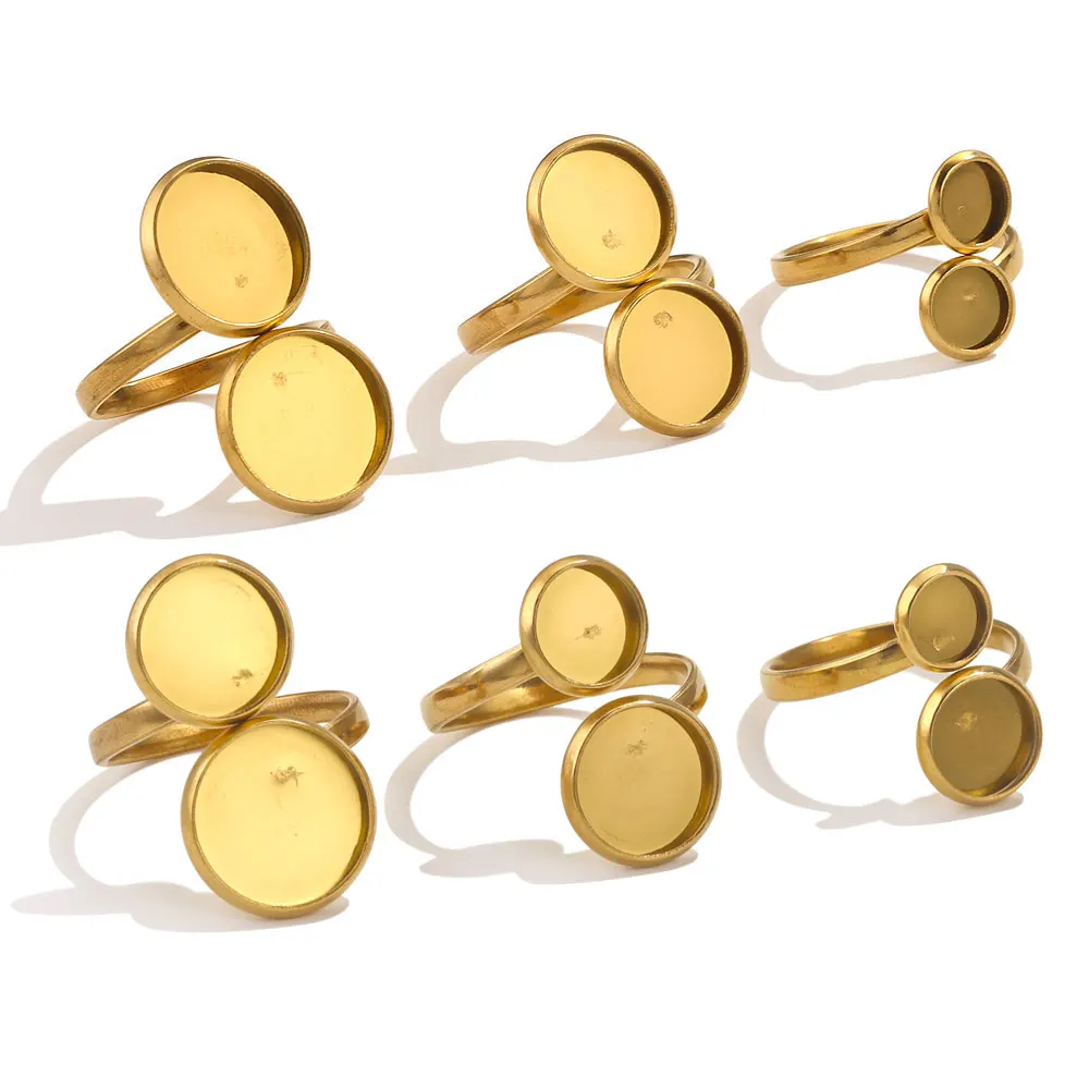 Paramètres de bague réglables en acier inoxydable, Base vierge, Cabochons en verre, lunette camée, plateau de bricolage, anneaux vierges, résultats de bijoux, 10 pièces