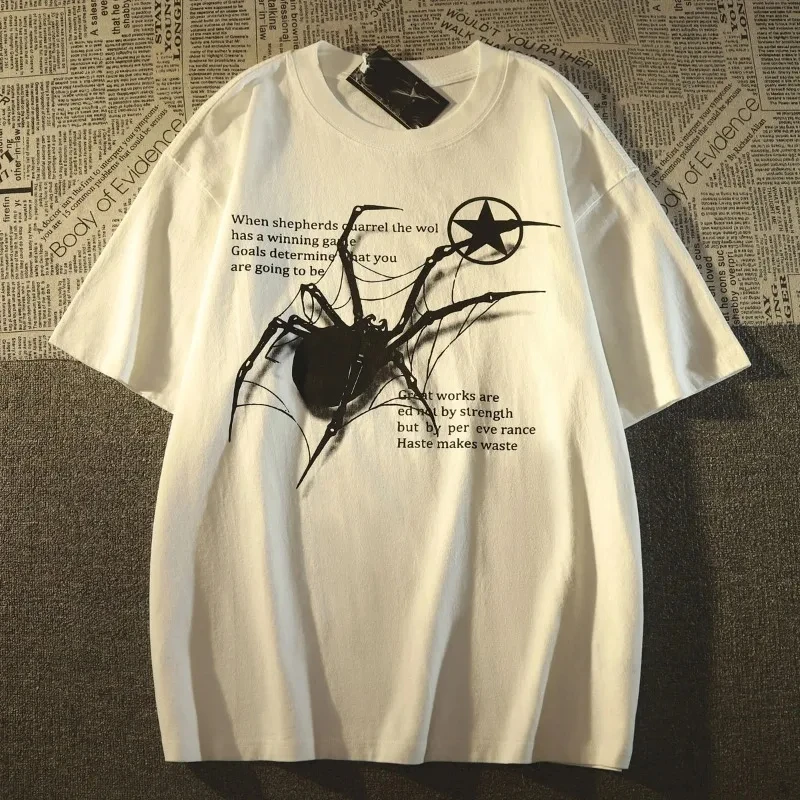 T-Shirt à Manches Courtes en Coton pour Fille, Streetwear Coréen Y2K, Graphique Araignée, Acubi Harajuku, Egirl, Vêtements d'Été