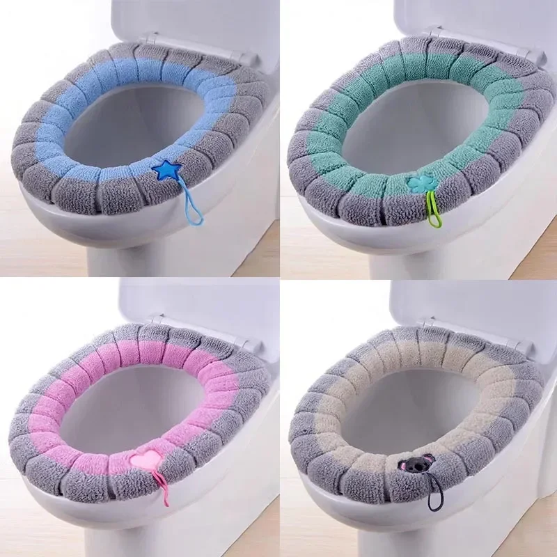 Housse de siège de toilette chaude, confortable, tricotée épaisse en forme de O, universelle, lavable, coussin de toilette, outil de fermeture, tapis