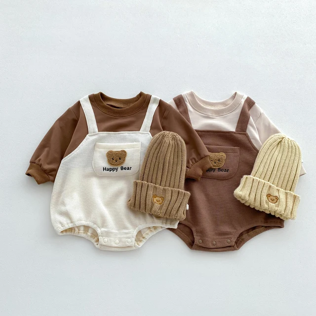 Barboteuse ours en coton à manches longues pour bébé, combinaison imprimée pour nouveau-né, bébé fille, garçon, batterie, automne, 0-2 ans – Image 3