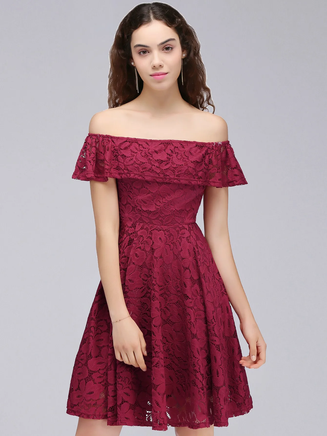 Robe de Demoiselle d'Honneur en Dentelle, Ligne A, Courte, à Volants, Formelle, Soirée Cocktail, Bal de Promo, Sexy