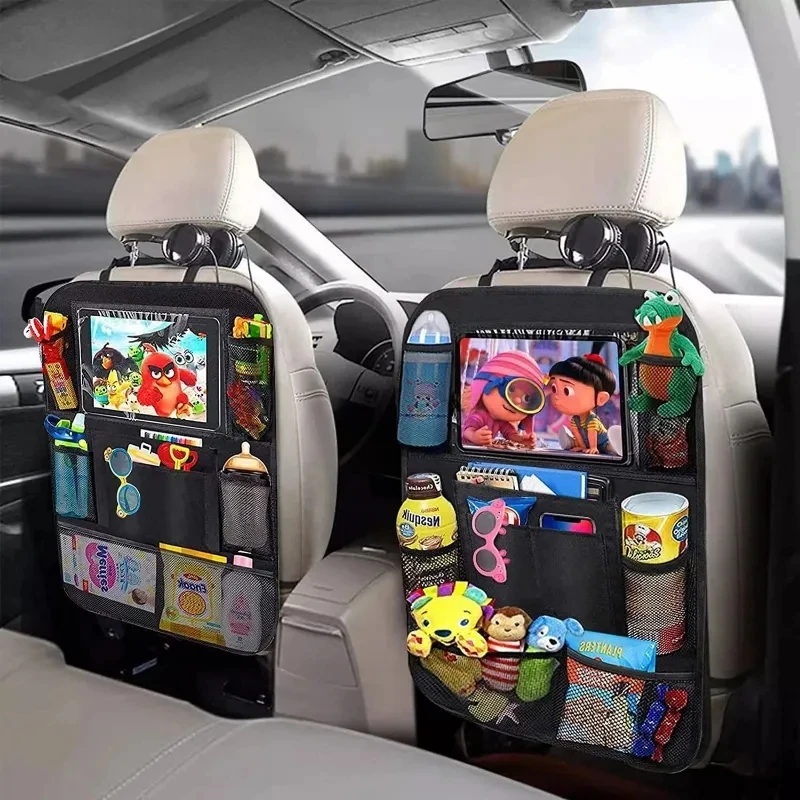 Organisateur de siège arrière de voiture avec support de tablette pour écran tactile, poches de rangement automobiles, couverture de protection arrière de siège de voiture, accessoires de voiture