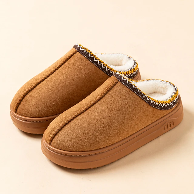 Chaussons en peluche pour femmes et hommes, fourrure floue, semelle souple anti-brûlure, extérieur, intérieur, chaud, confort, loisirs, housses pour couple, hiver, mode – Image 2