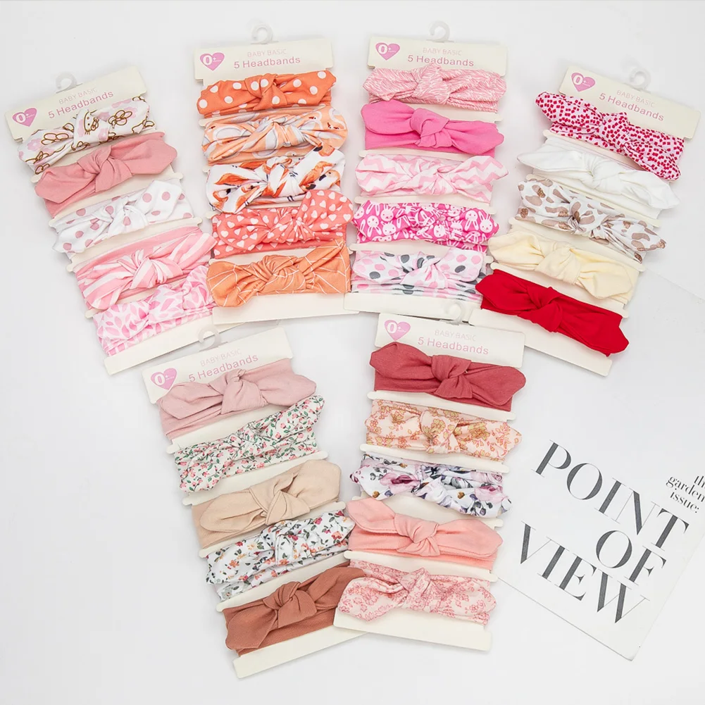 5 pièces/lot lapin oreille bébé bandeaux pour nouveau-né garçons filles coton élastique bandes de cheveux enfants cheveux cravate arcs noeud chapeaux chapeaux