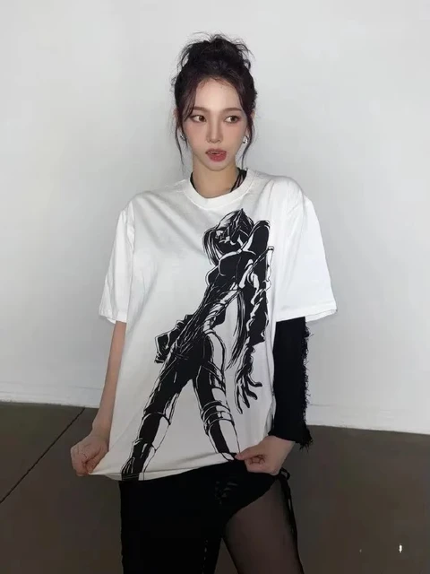 KPOP Aespa Whiplash T-shirt en coton à manches courtes, édition limitée, KARHR, SELLE, WINTER NINGNING, même impression, Anime Techno Top – Image 3