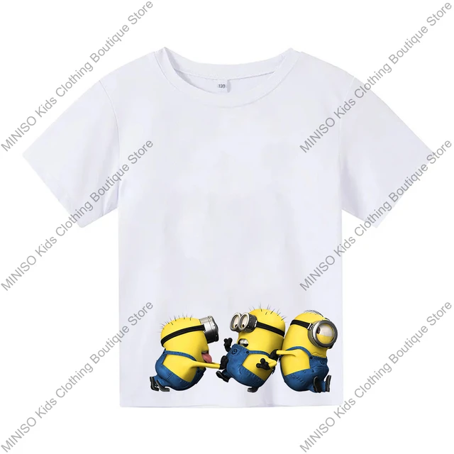 MINISO 100% coton T-Shirt Anime dessin animé drôle Minion impression mode décontracté Streetwear surdimensionné T-Shirt enfants adultes hauts vêtements – Image 5