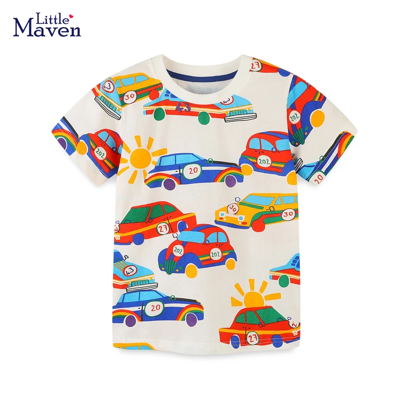 Little maven-T-shirt imprimé voitures de course pour enfants, vêtements pour tout-petits garçons, dessin animé, été, nouveau, 2024