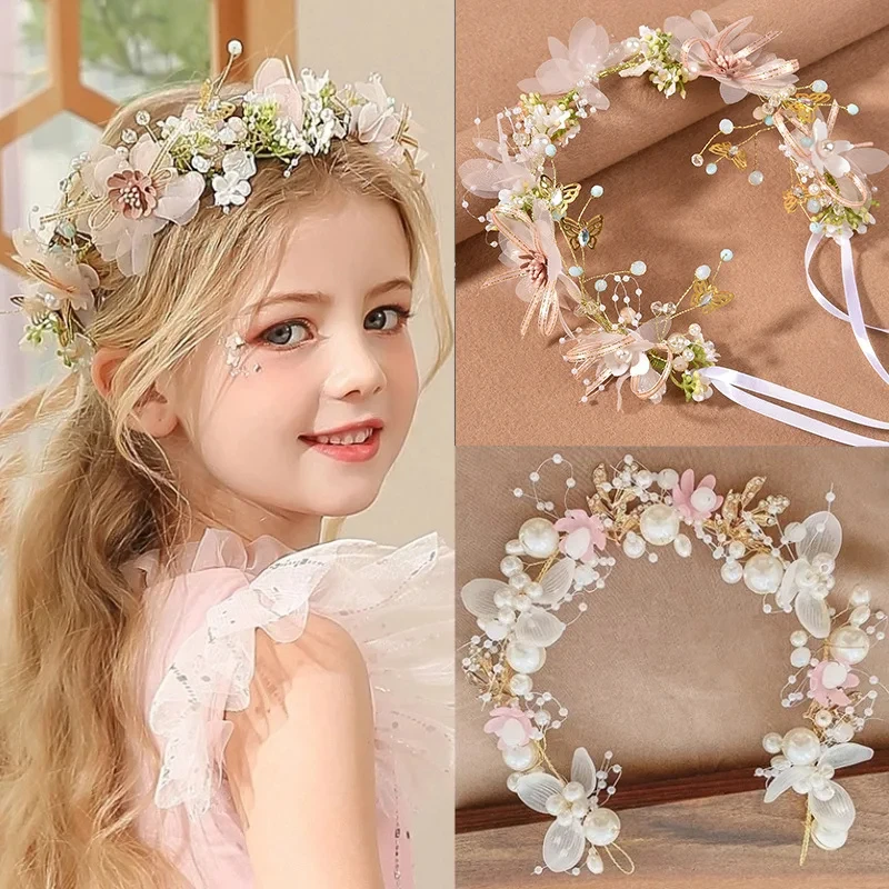 Bandeau élégant pour filles, imitation de perles, coiffure pour bébés filles, couronne de fleurs, guirlande de mariée, cerceau de tête, bandeaux de mariage