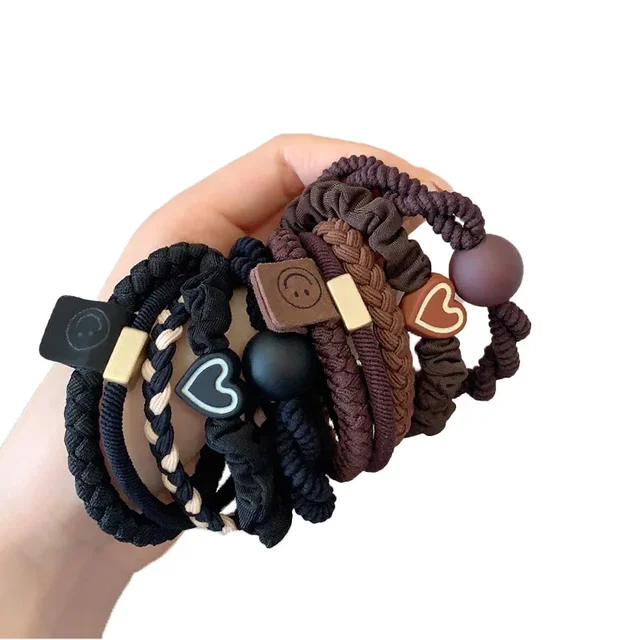 Ensemble d'anneaux de cheveux pour femmes, 10 pièces, accessoires pour cheveux, bande en cuir à haute élasticité, tempérament Simple, queue de cheval haute, durabilité, nouveau Style – Image 6