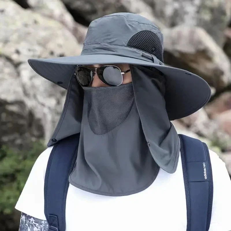 Chapeau de soleil d'été, chapeau de protection UV, chapeau de chasse et de pêche en plein air, chapeau de soleil de randonnée et de camping et chapeau de pêcheur tour de cou