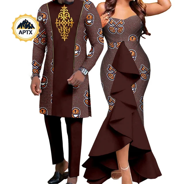 Dashiki – robes sirène pour femmes africaines, tenues assorties pour hommes, ensembles de pantalons Bazin Riche, vêtements de Couple africains pour mariage Y22C080 – Image 4