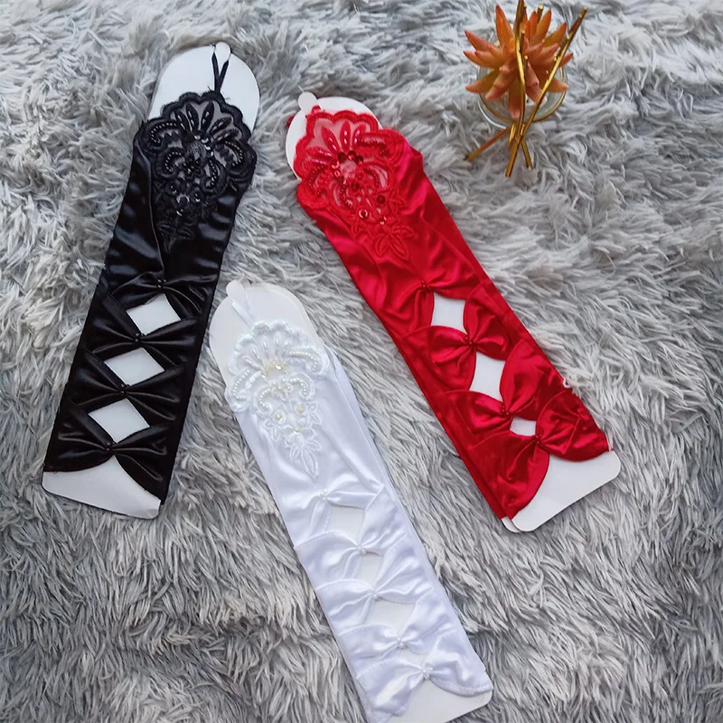 Gants De mariage ivoire, noirs, rouges, blancs, sans doigts, pour robe De mariée, en Satin, accessoires De mariage