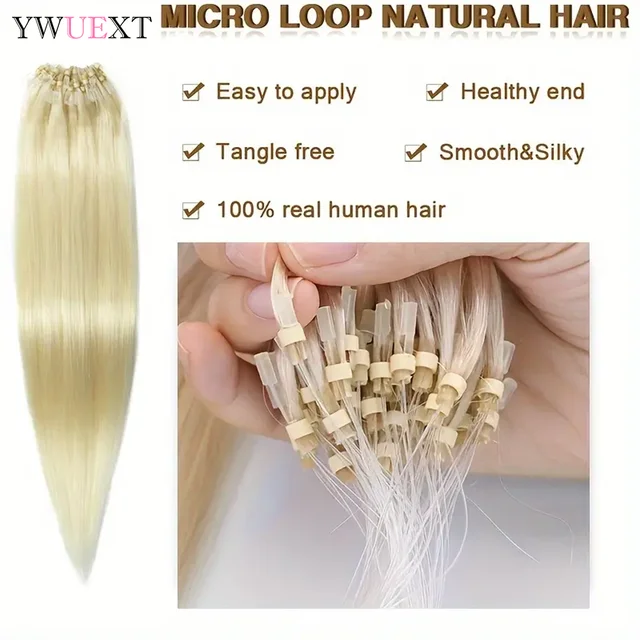 Extensions de Cheveux Humains avec Micro Boucle, Raides, Noirs Naturels, Bruns, Blonds, 12, 16, 20 Pouces, 50 Pièces – Image 3