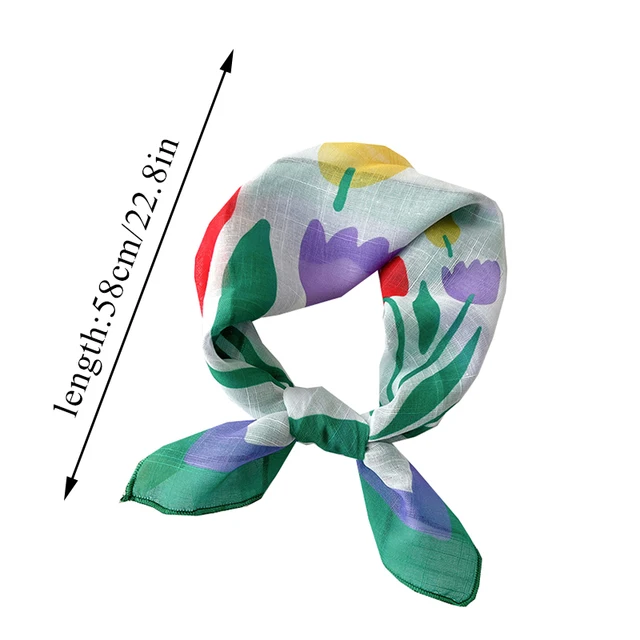 Écharpe carrée en coton et lin à imprimé floral pour femme, foulard pour cheveux, bandeau de sauna, hijab de la présidence, châle doux, 58x58cm – Image 2