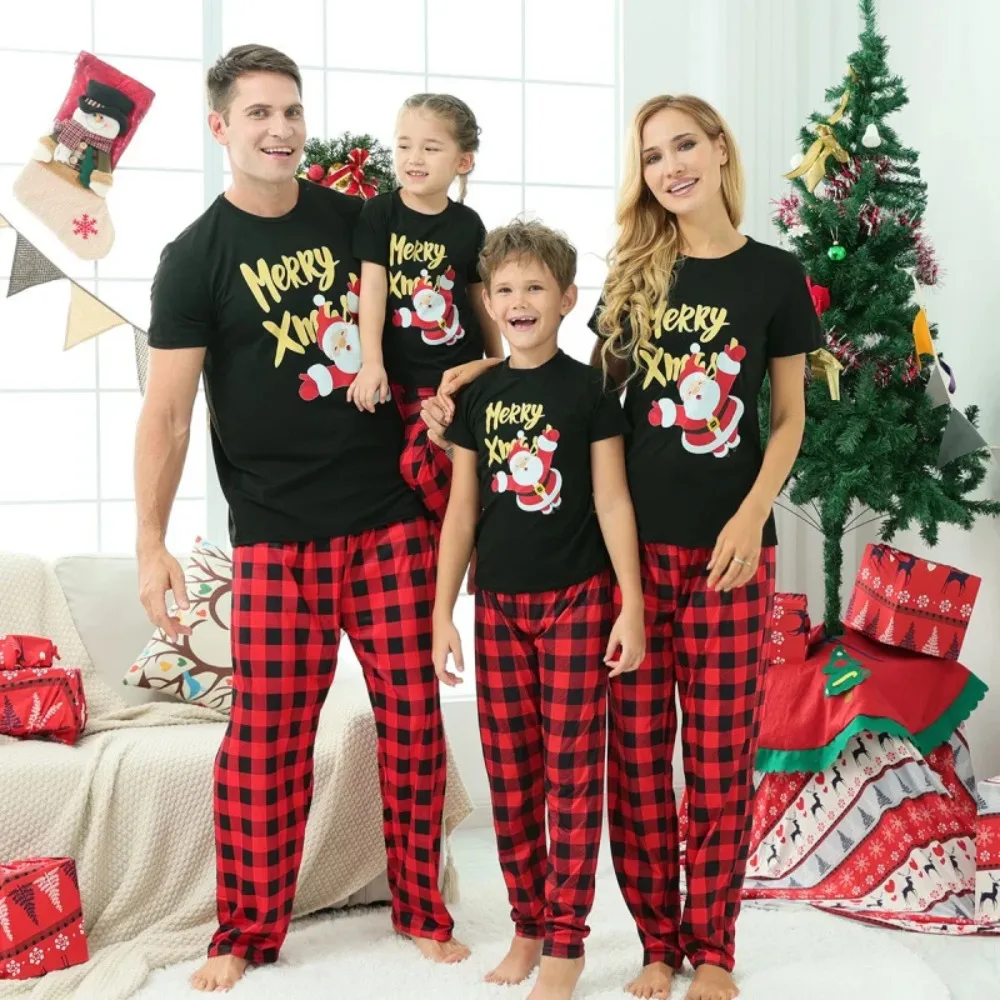 T-shirt à manches courtes joyeux Noël pour la famille, parent, enfant, adulte, enfants, bébé, carnaval, sans pantalon